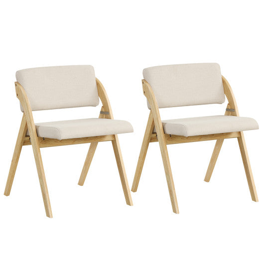 Set of 2 Folding Kitchen Dining Chairs with Rubber Wood Legs-Natural