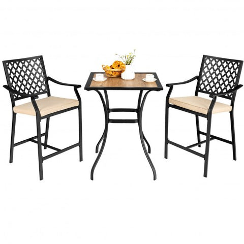 3 Pieces Patio Bar Set with 2 Bar Stools and 1 Square Table