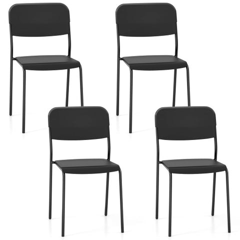 Modern Dining Chairs Set of 4 with Tilted Backrest and Sturdy Metal Legs-Black