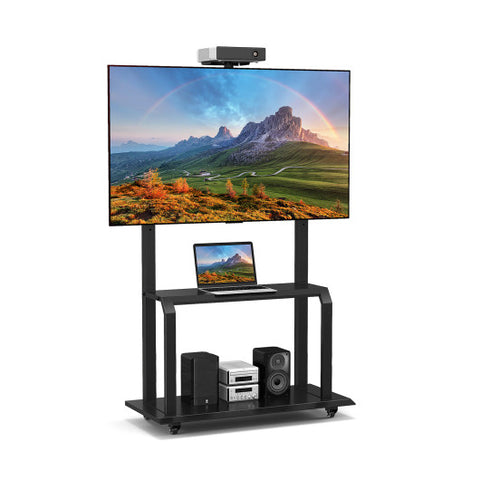 Mobile TV Stand with Camera Shelf and AV Shelves for 32-80 Inch Flat/Curved TVs