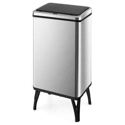 13.2 Gallon Stainless Steel Trash Can with Stay-on Lid and Soft Closure-Silver