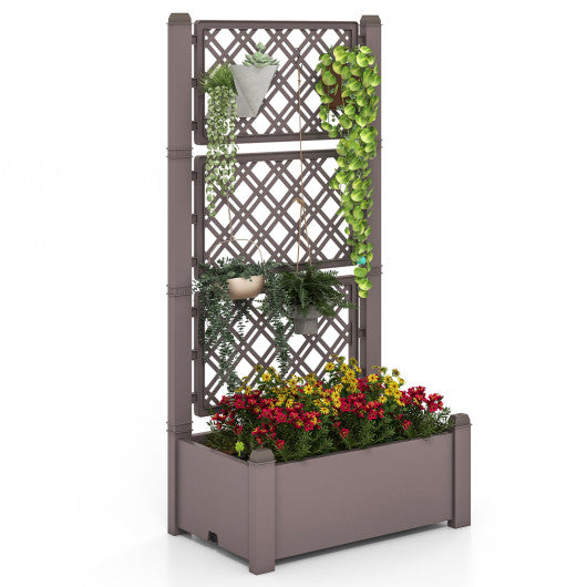 Outdoor Planter Box Self-Watering Raised Garden Bed Trellis with Water Level Indicator-Coffee