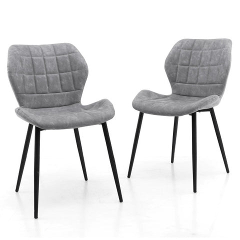 Dining Chairs Set of 2 with Padded Back  Metal Legs and Adjustable Foot Pads-Gray