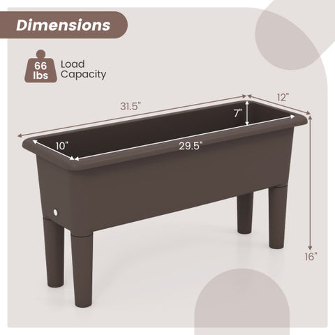 2 Pieces Raised Garden Beds Self-Watering Planter Box with Detachable Legs and Drainage Hole-Coffee