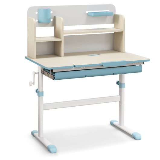 Height Adjustable Kids Study Desk with Tilt Desktop for 3-12 Years Old-Blue