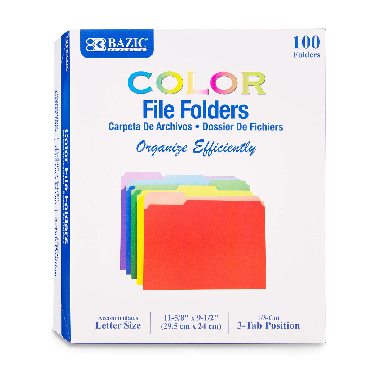 1/3 Cut Letter Size Color File Folder, Box of 100