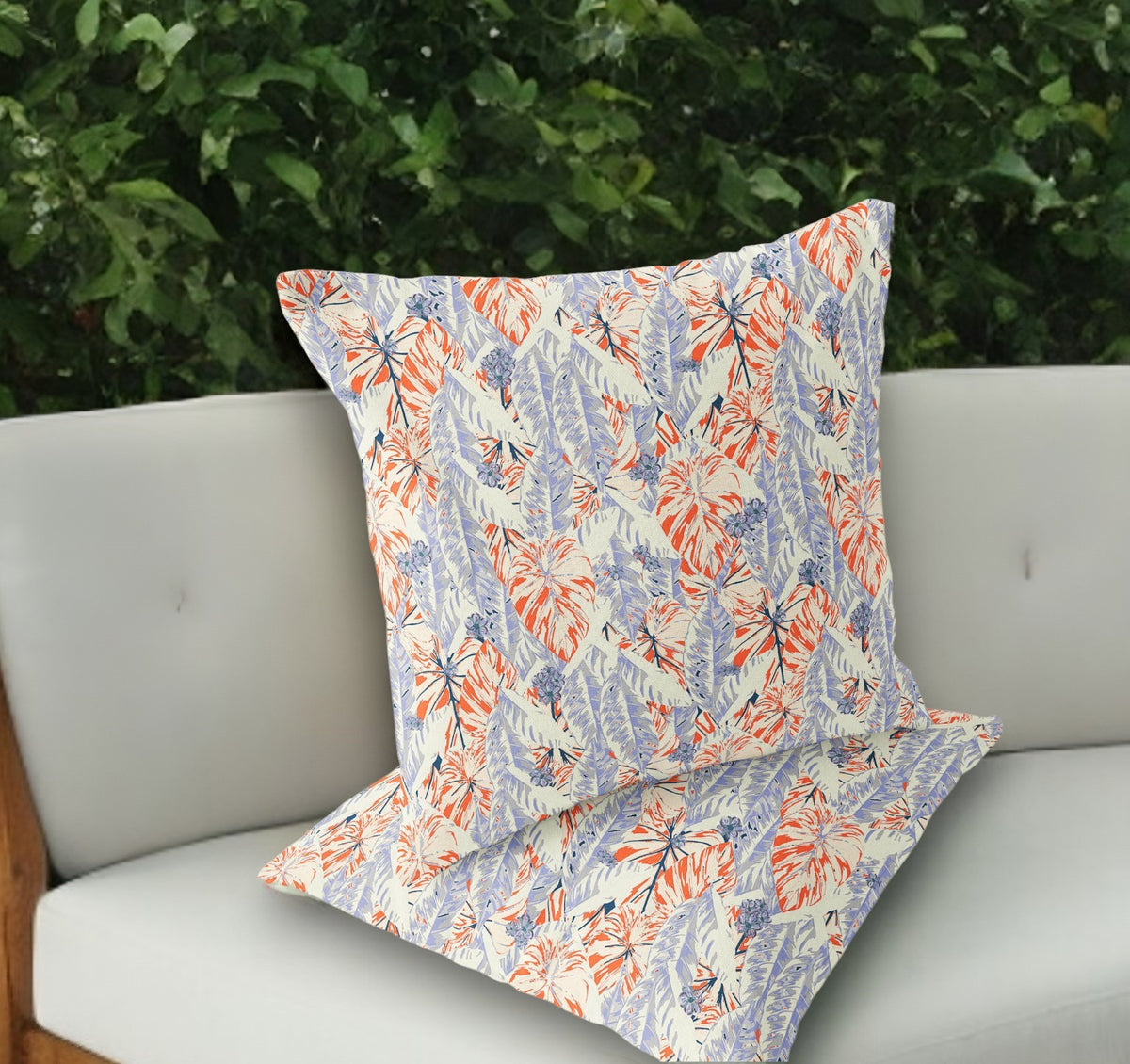 Set of Two 18" Orange Botanical Indoor Outdoor Throw Pillow Cover and Insert