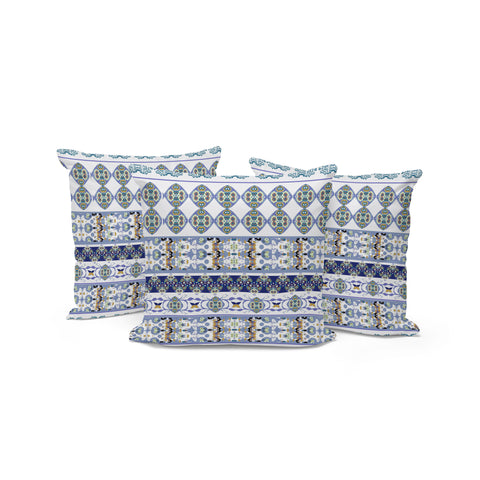 Set of Three 16" Blue and White Striped Indoor Outdoor Throw Pillow Cover and Insert