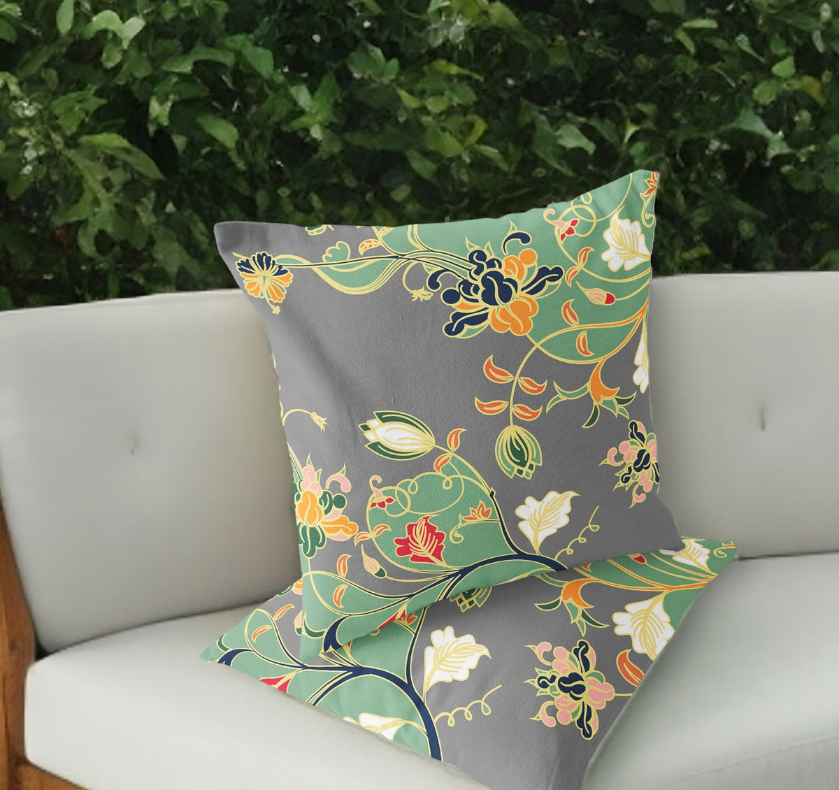 Set of Two 18" Orange Botanical Indoor Outdoor Throw Pillow Cover and Insert