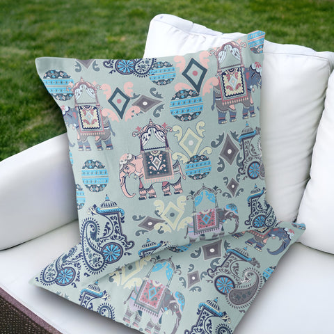 Set of Two 18" Gray Elephant Abstract Indoor Outdoor Throw Pillow Cover and Insert