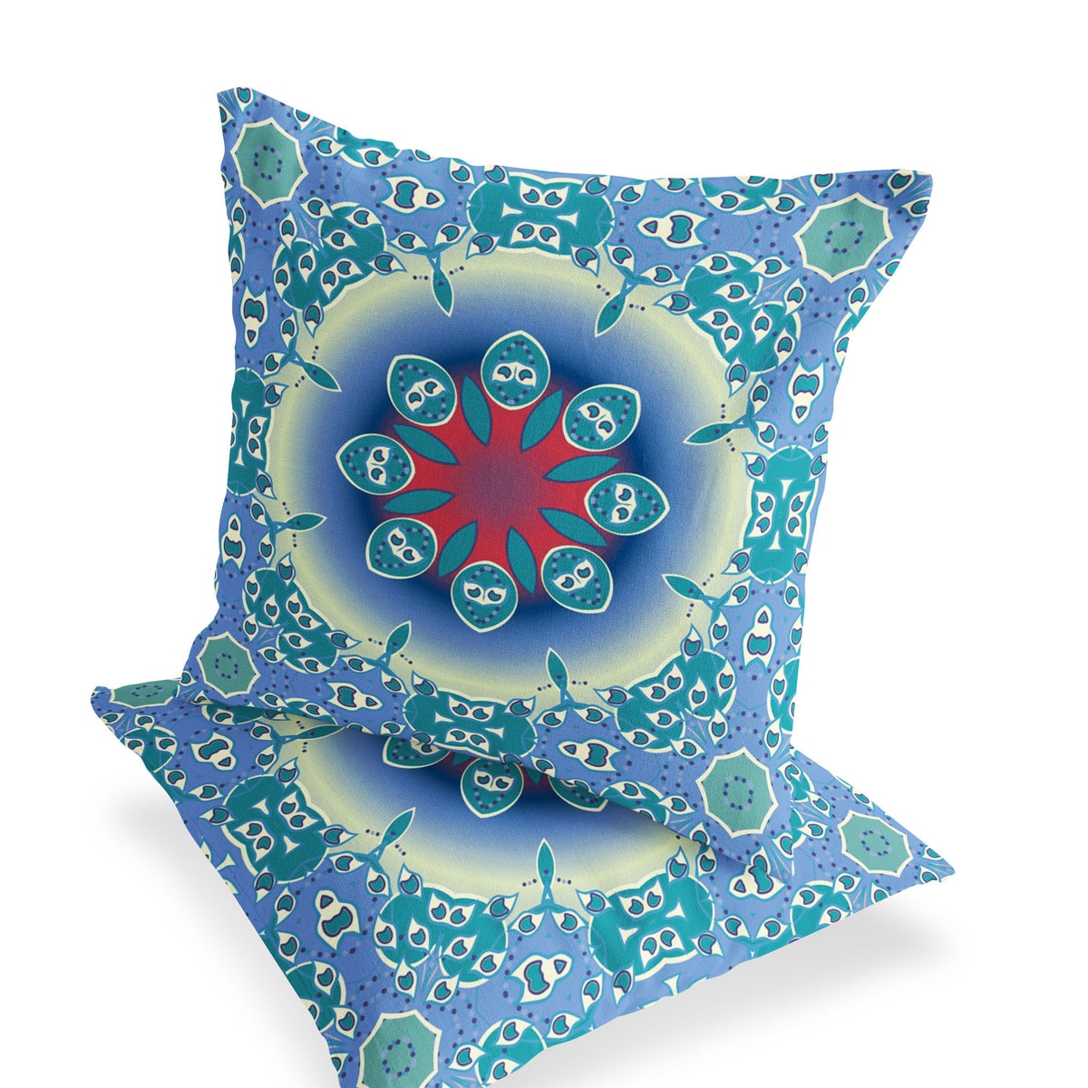 Set of Two 18" Blue Abstract Indoor Outdoor Throw Pillow Cover and Insert