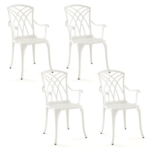 Set of 4 Cast Aluminum Patio Dining Chairs with Armrests and Decorative Patterns