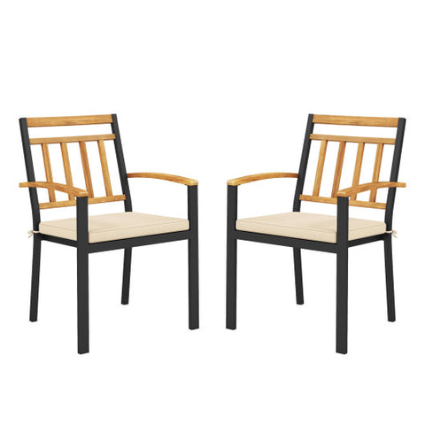 Set of 2 Patio Dining Chairs with Removable Padded Cushions-17 Inches