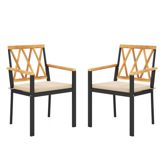 Set of 2 Patio Dining Chairs with Removable Padded Cushions-18 Inches