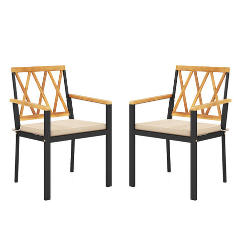 Set of 2 Patio Dining Chairs with Removable Padded Cushions-18 Inches