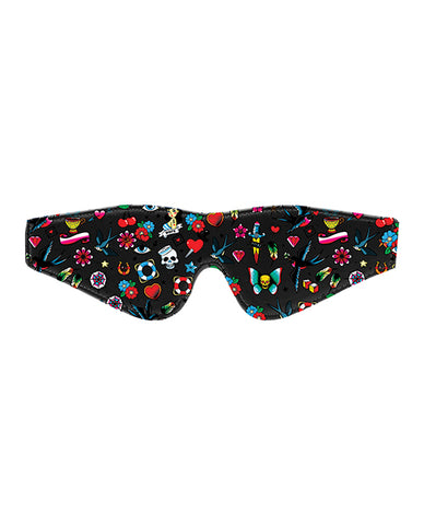 Shots Ouch Old School Tattoo Style Printed Eye Mask - Black