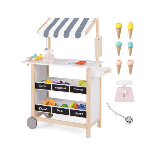 Kids Wooden Ice Cream Cart with Chalkboard and Storage for over 3 Years Old-White