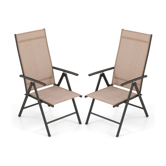 Patio Folding Dining Chairs Set of 2 with 7-Level Adjustable High Backrest-Coffee