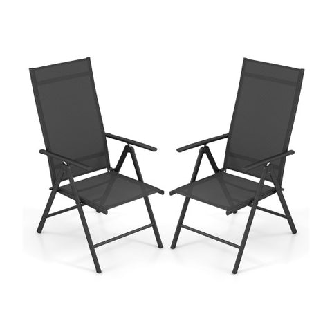 Patio Folding Dining Chairs Set of 2 with 7-Level Adjustable High Backrest-Black