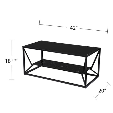 42" Black Glass And Metal Rectangular Coffee Table