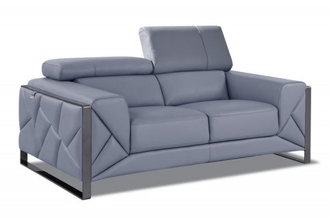 75" Light Blue Tufted Italian Leather Love Seat