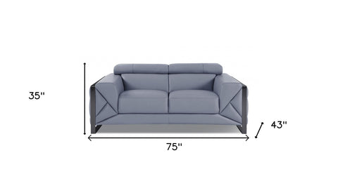 75" Light Blue Tufted Italian Leather Love Seat