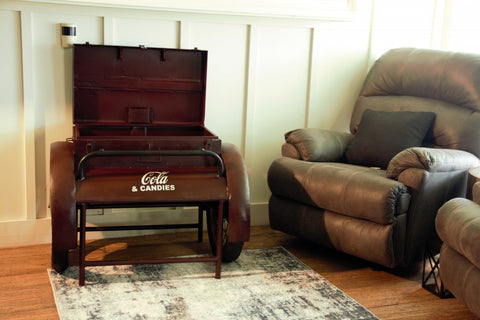 Retro Maroon Metal Delivery Box Accent Side Table