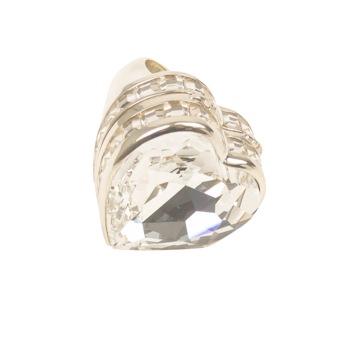 NIB AMBUSH Silver & Clear Heart Box Crystal Ring Size S $1012