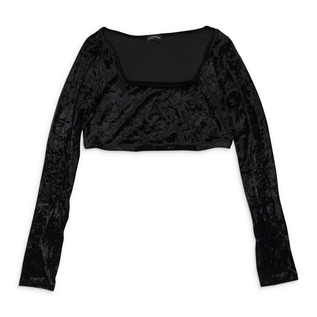 95-CPN-1099/L VP94035_BLACK BLACK CALLIPYGIAN CRUSHED VELVET CROP TOP Size L