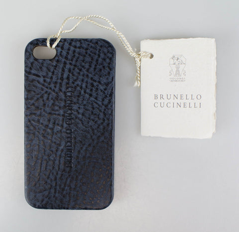 New BRUNELLO CUCINELLI Navy Blue Pebbled Leather Iphone Case $380