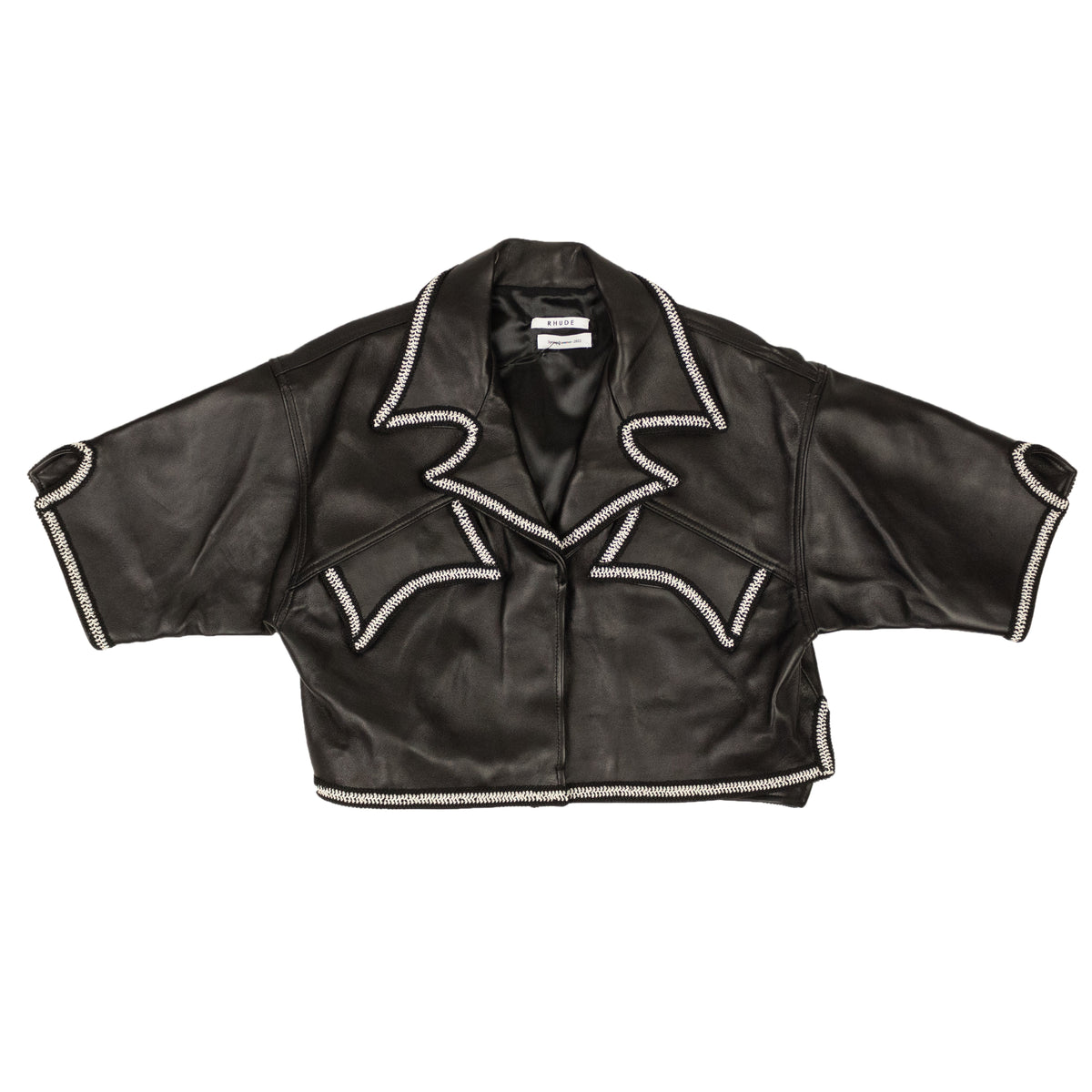 NWT RHUDE Black Lace-Trim Leather Shirt Size M $1365