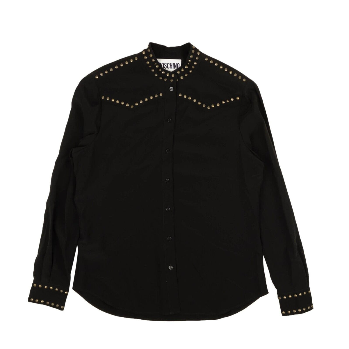 NWT MOSCHINO COUTURE Black Silk Gold Nailhead Trim Blouse Size 4/40 $970