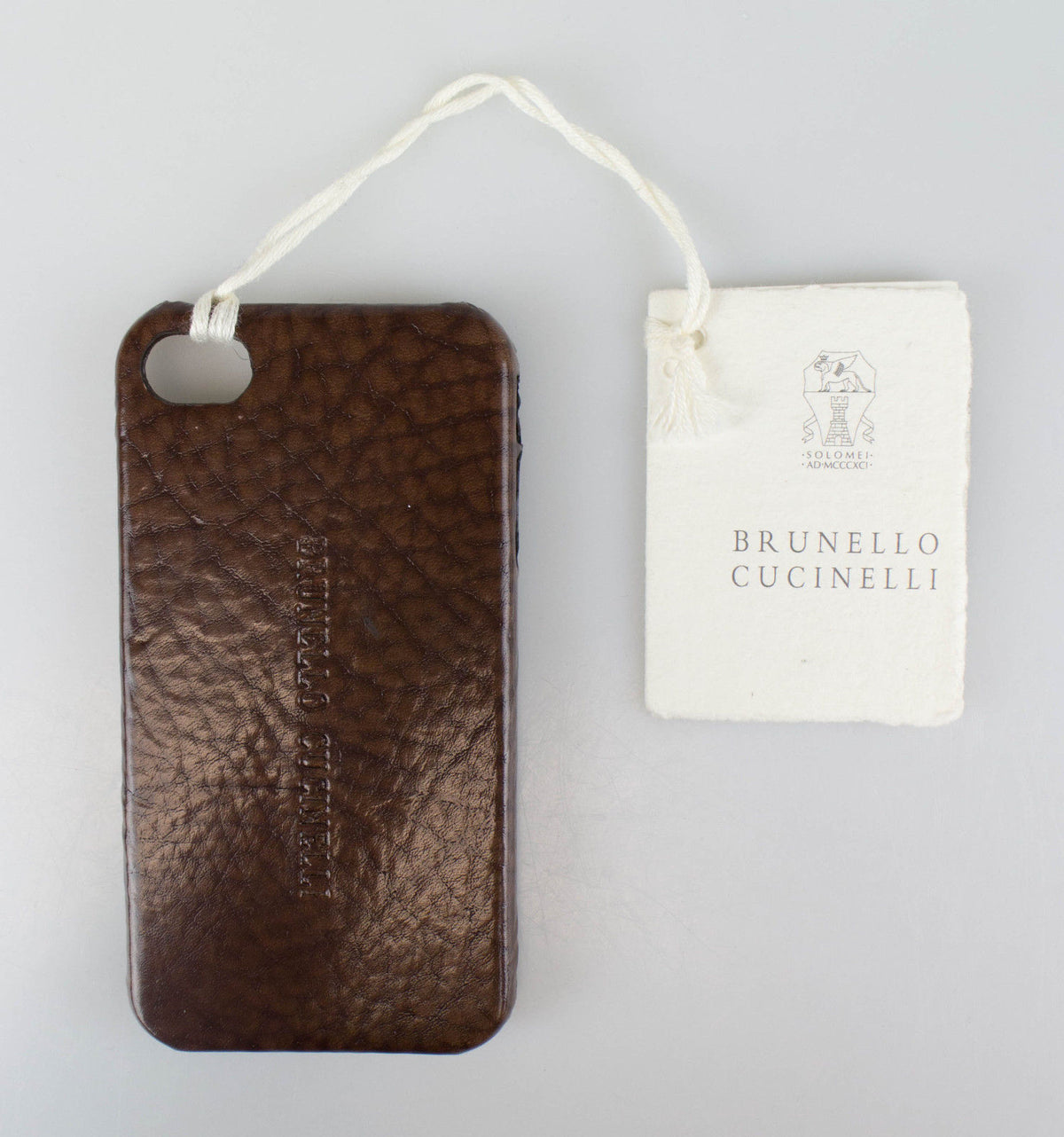 New BRUNELLO CUCINELLI Brown Pebbled Leather Iphone Case $360