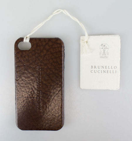 New BRUNELLO CUCINELLI Brown Pebbled Leather Iphone Case $360