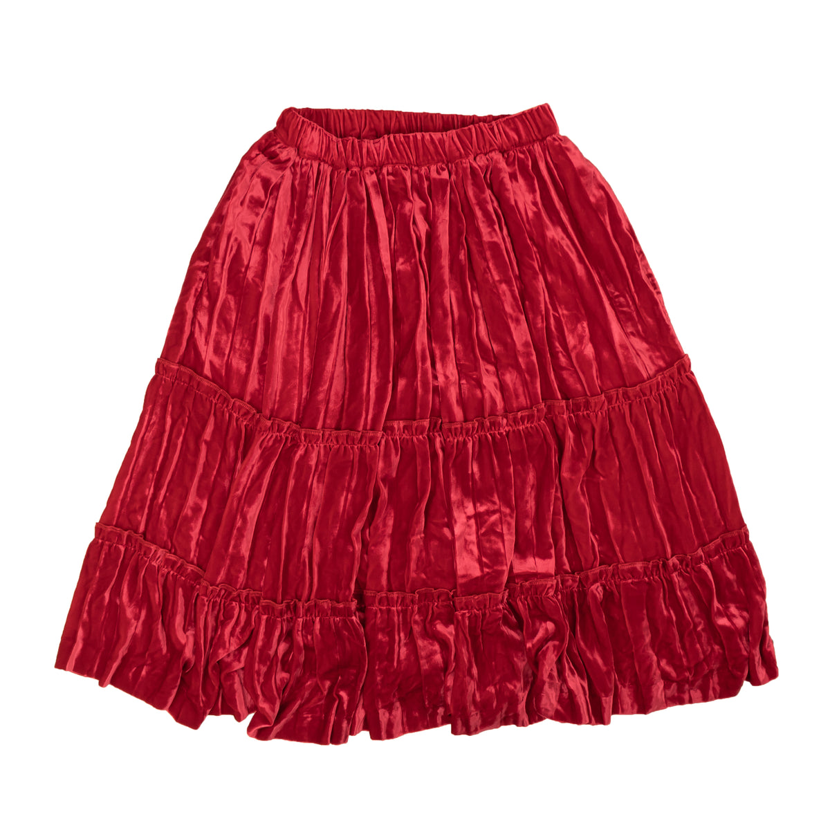 NWT COMME DES GARCONS Red Crush Velvet Tier Frill Trim Skirt Size S $2125