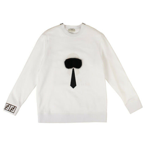 NWT FENDI x KARL LAGERFELD White Cotton 'Karl Monster' Sweatshirt Size S $1755