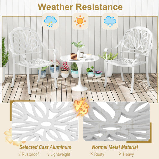 2 Pieces Patio Cast Aluminum Dining Chairs with Armrests-White