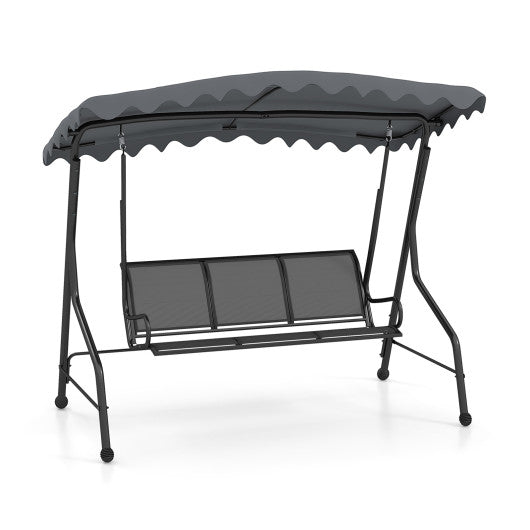 3-Seat Outdoor Porch Canopy Swing with Adjustable Shading-Gray