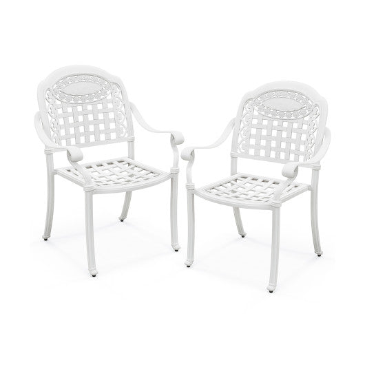 Cast Aluminum Patio Chairs Set of 2 with Armrests-White