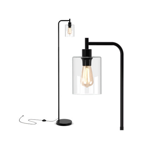 Modern Floor Lamp with Hanging Glass Lampshade and Foot Switch-Black