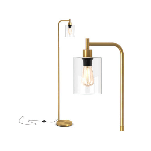 Modern Floor Lamp with Hanging Glass Lampshade and Foot Switch-Golden