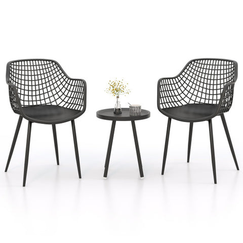 3 Piece Patio Chair Set with PP Seat and Tabletop for Porch-Black