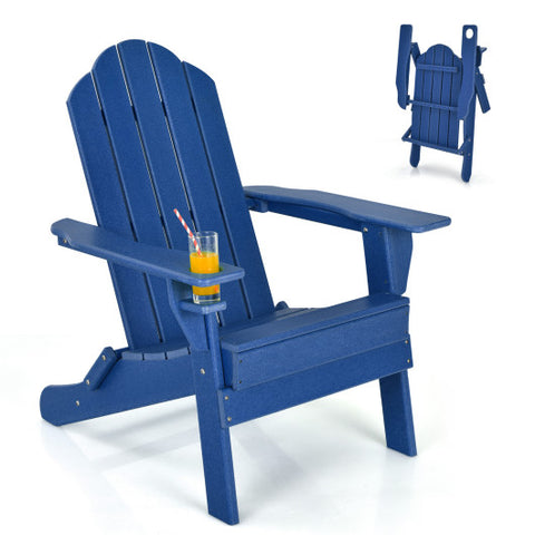 Foldable Weather Resistant Patio Chair with Built-in Cup Holder-Navy