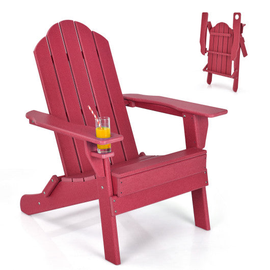 Foldable Weather Resistant Patio Chair with Built-in Cup Holder-Red