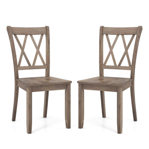 Set of 2 Wooden Dining Chairs Mid Century Farmhouse Retro Kitchen Chairs-Brown