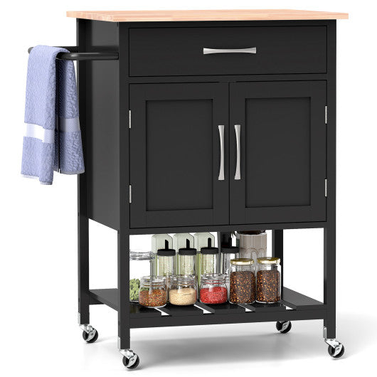 Rolling Kitchen Island Cart with Drawer and Towel Rack-Black