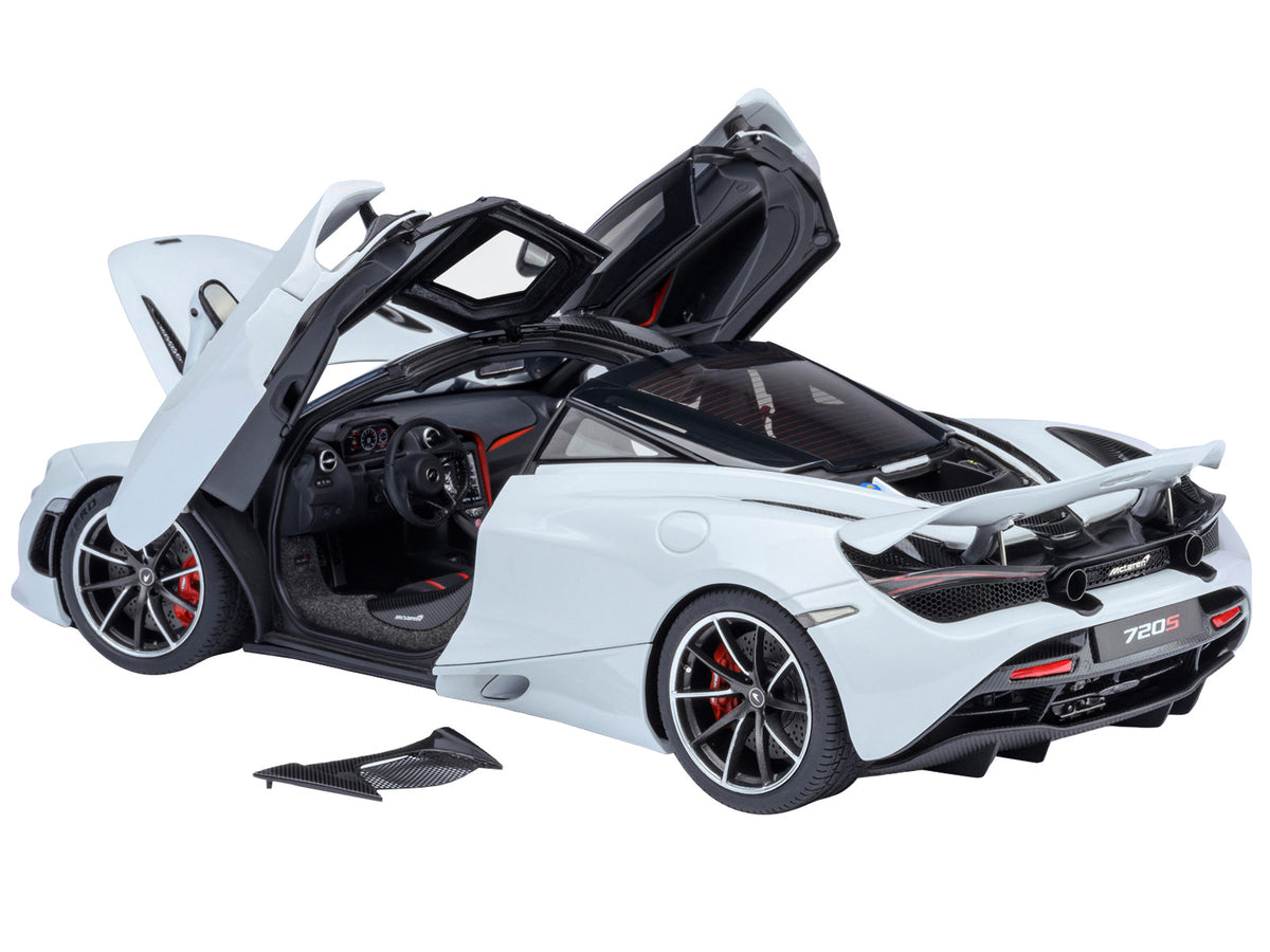 McLaren 720S Silica White with Black Top and Carbon Accents 1/18 Model Car by Autoart