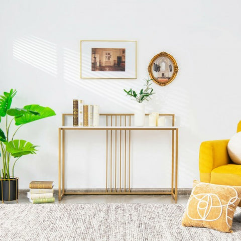 47 Inches Modern Console Table with Steel Frame and Storage Shelf-White