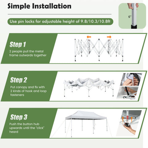 10 x 20 Feet Outdoor Pop-Up Patio Folding Canopy Tent-White