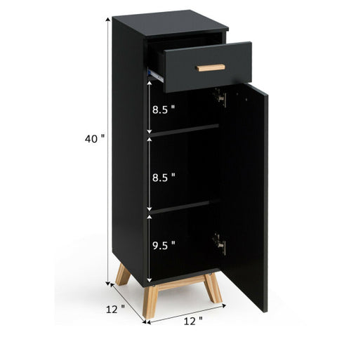 Waterproof Bathroom Cabinet with Adjustable Shelves and Sliding Drawer-Black